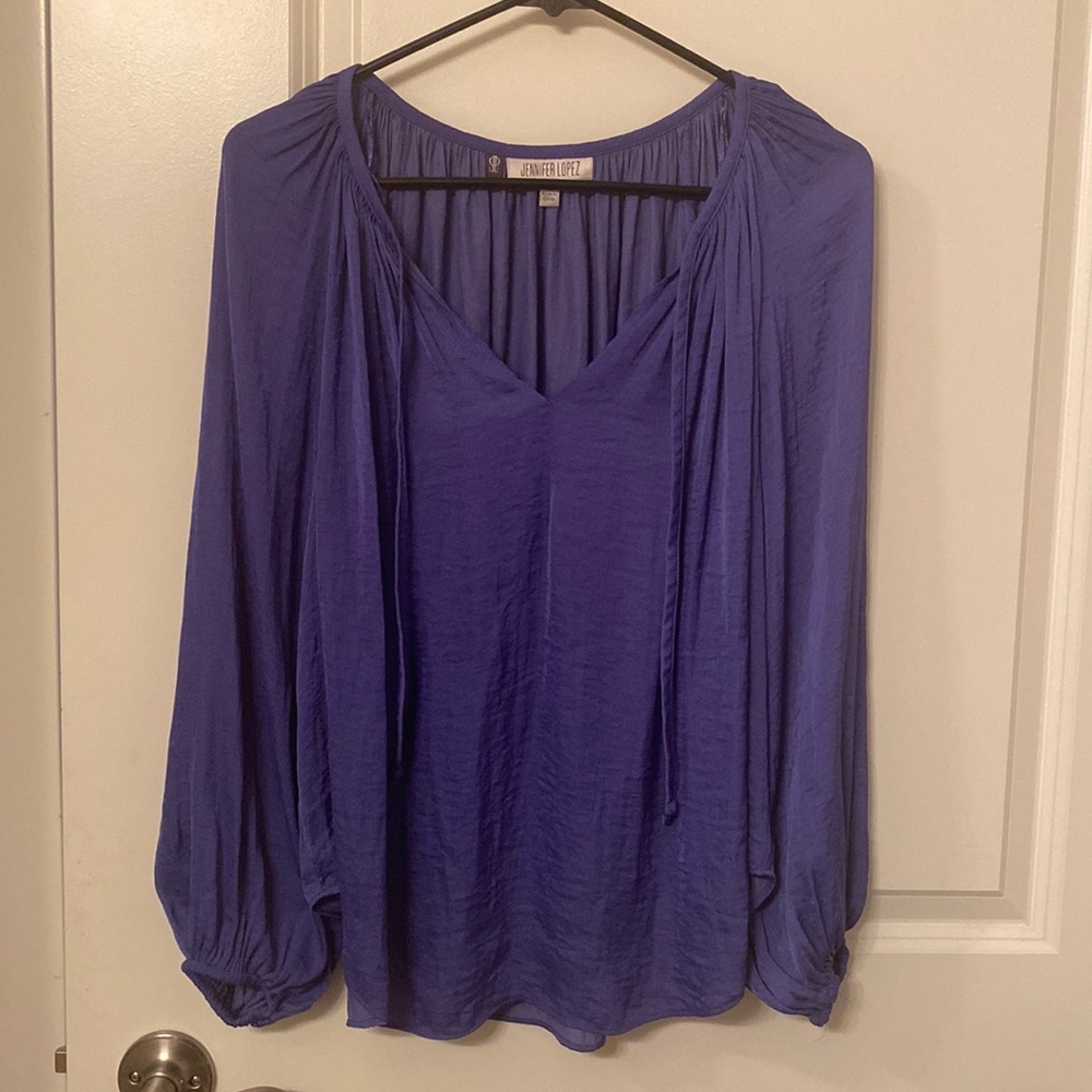 Jennifer Lopez Size XS - Solid Purple Blue Balloon Long Sleeve Blouse Top
